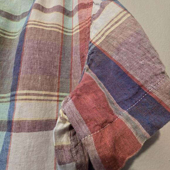 J Crew Baird McNutt Irish Linen Plaid Camp Shirt Men XL Loop Collar Short Sleeve - Picture 12 of 12